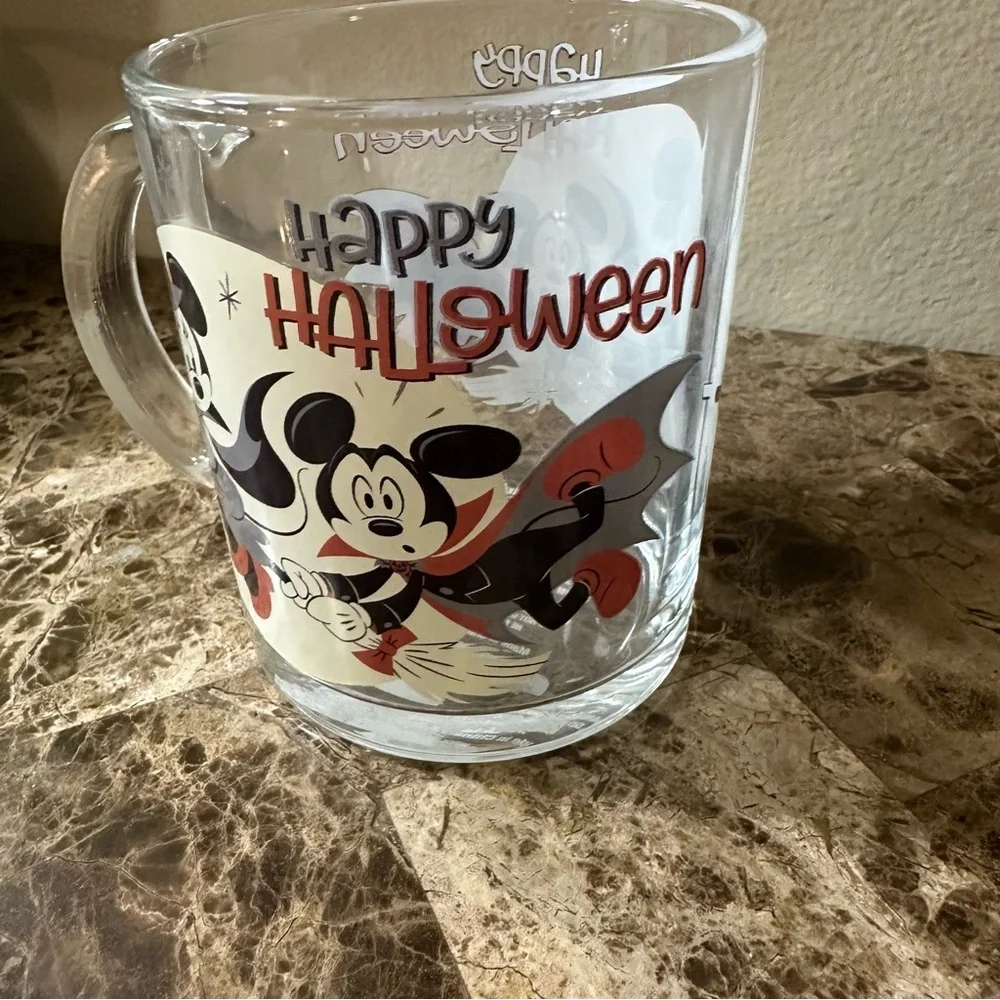 Disney Halloween Glass Mug with Mickey and Minnie